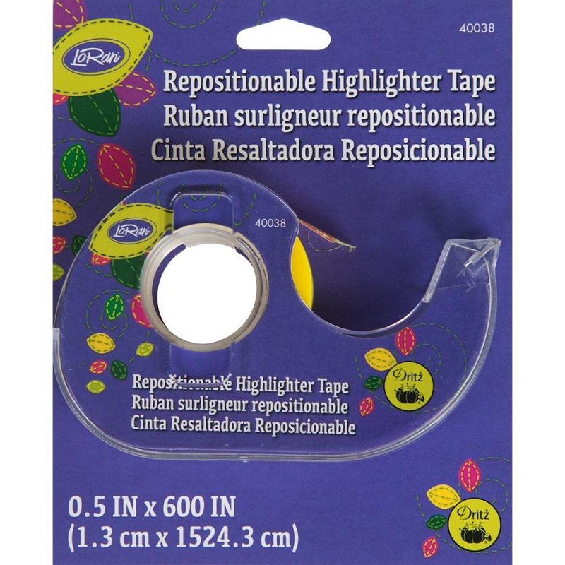 LoRan Repositionable Yellow Highlighter Tape 1/2"x50'