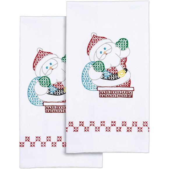 Santa Stamped Decorative Hand Towels by Jack Dempsey