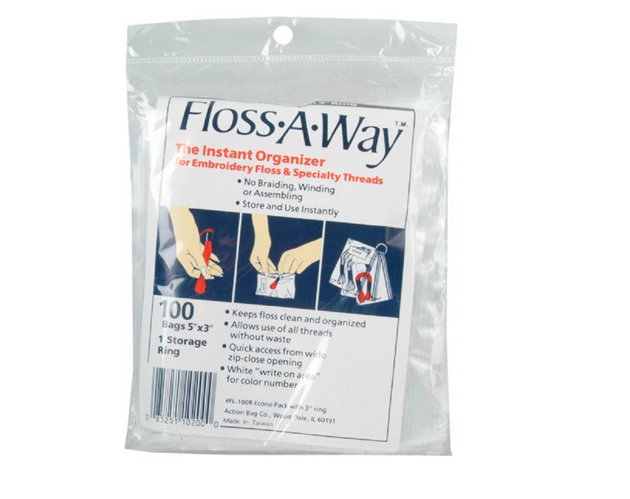 Action Bag Floss-A-Way Organizer 3"X5" 100/Pkg (w/3" Ring)