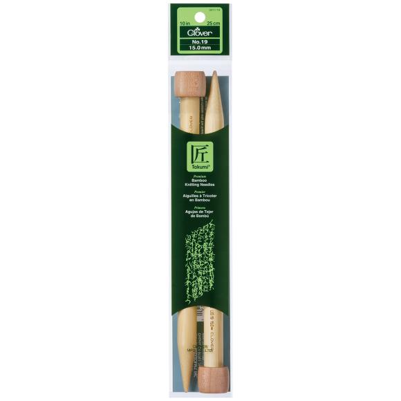 Takumi Bamboo Single Point Knitting Needles by Clover (Size 19/15mm - 10-inch)
