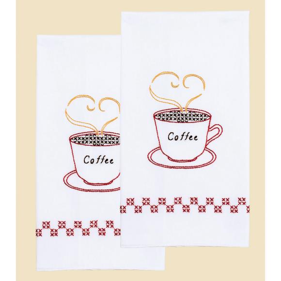 Coffee Time Stamped Decorative Hand Kit Towels by Jack Dempsey