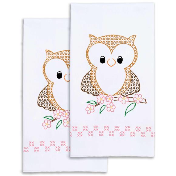 Owl on Branch Stamped Decorative Hand Towels Kit by Jack Dempsey