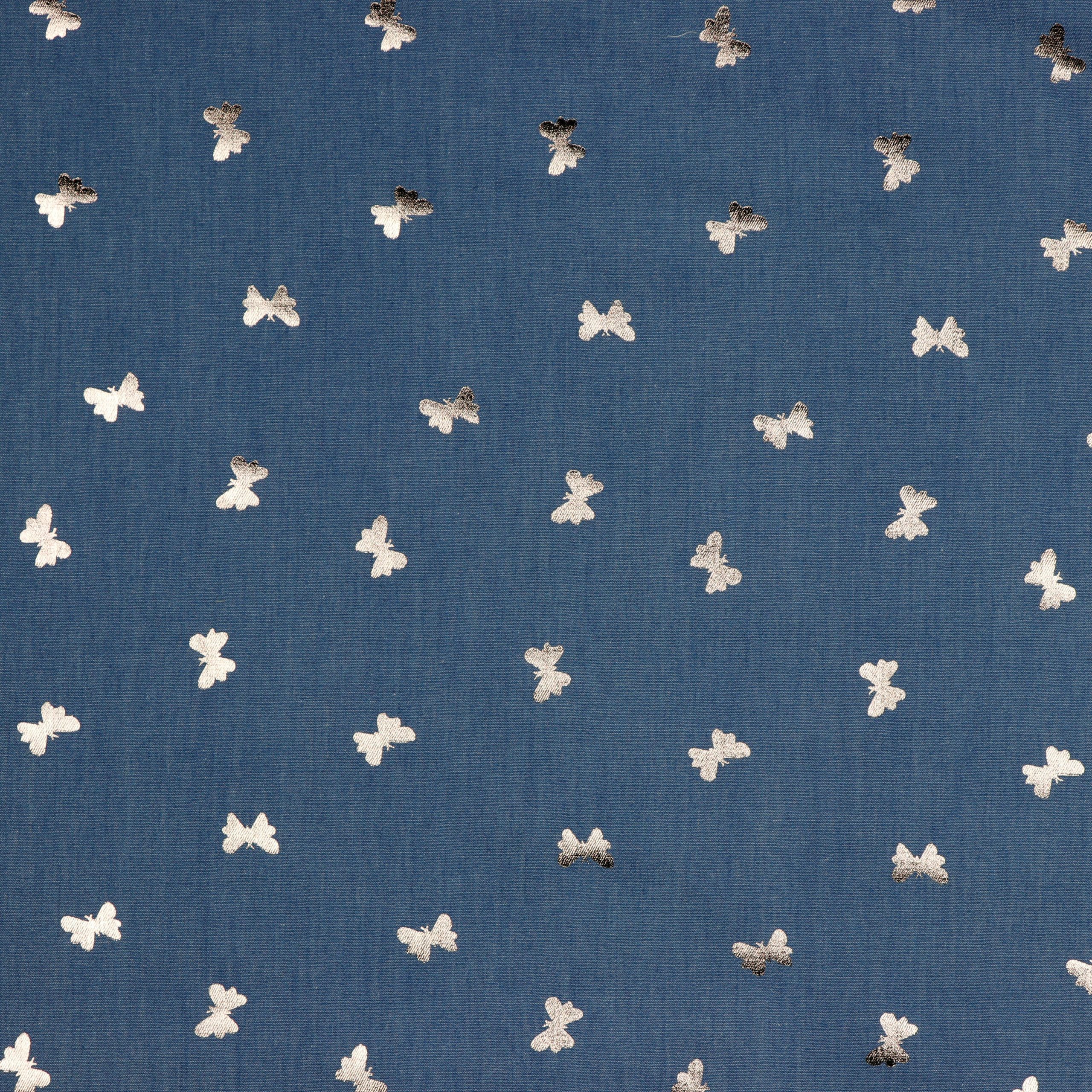 Denim Foil Butterflies Fabric
