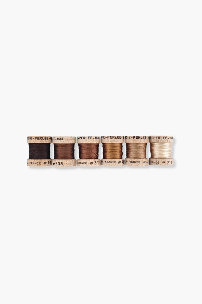 Lot de 6 Au Ver à Soie Perlée Marron – 100% Soie – Bobine de 16m