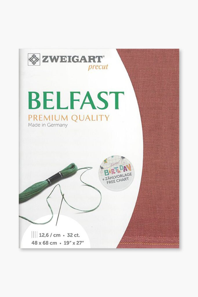 ZWEIGART Belfast 3609 – Tissu de lin prédécoupé 32 fils – Couleur 4030 – (48 × 68 cm)