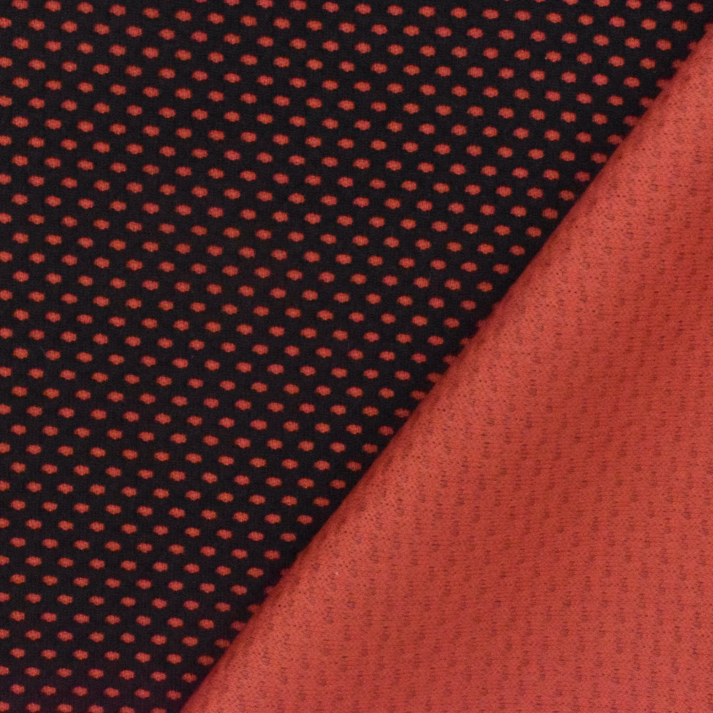 Sunset Orange-Black Mesh Stretch Double Knit Fabric
