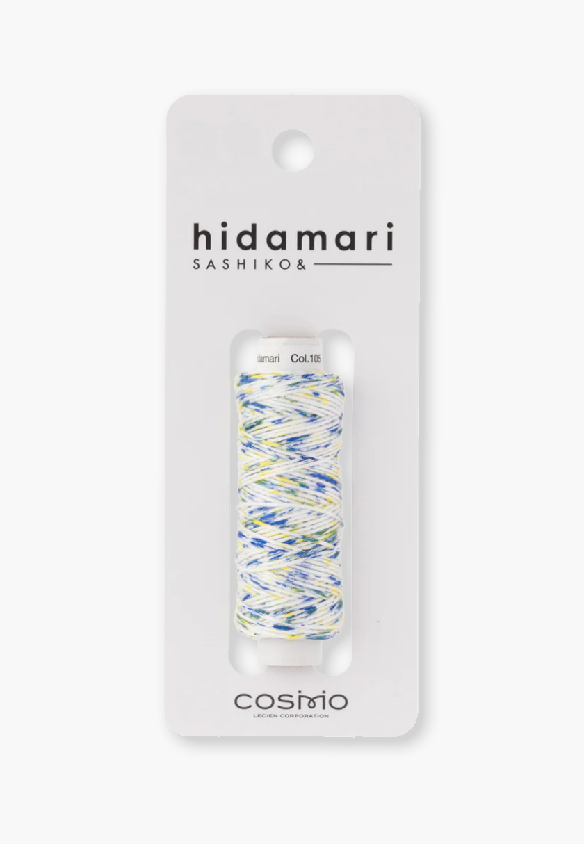 COSMO Hidamari Sashiko Thread 89 – Color 105 Shaved Ice Yellow Blue – 100% Cotton