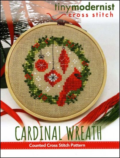 Cardinal Wreath Cross Stitch Pattern by Tiny Modernist