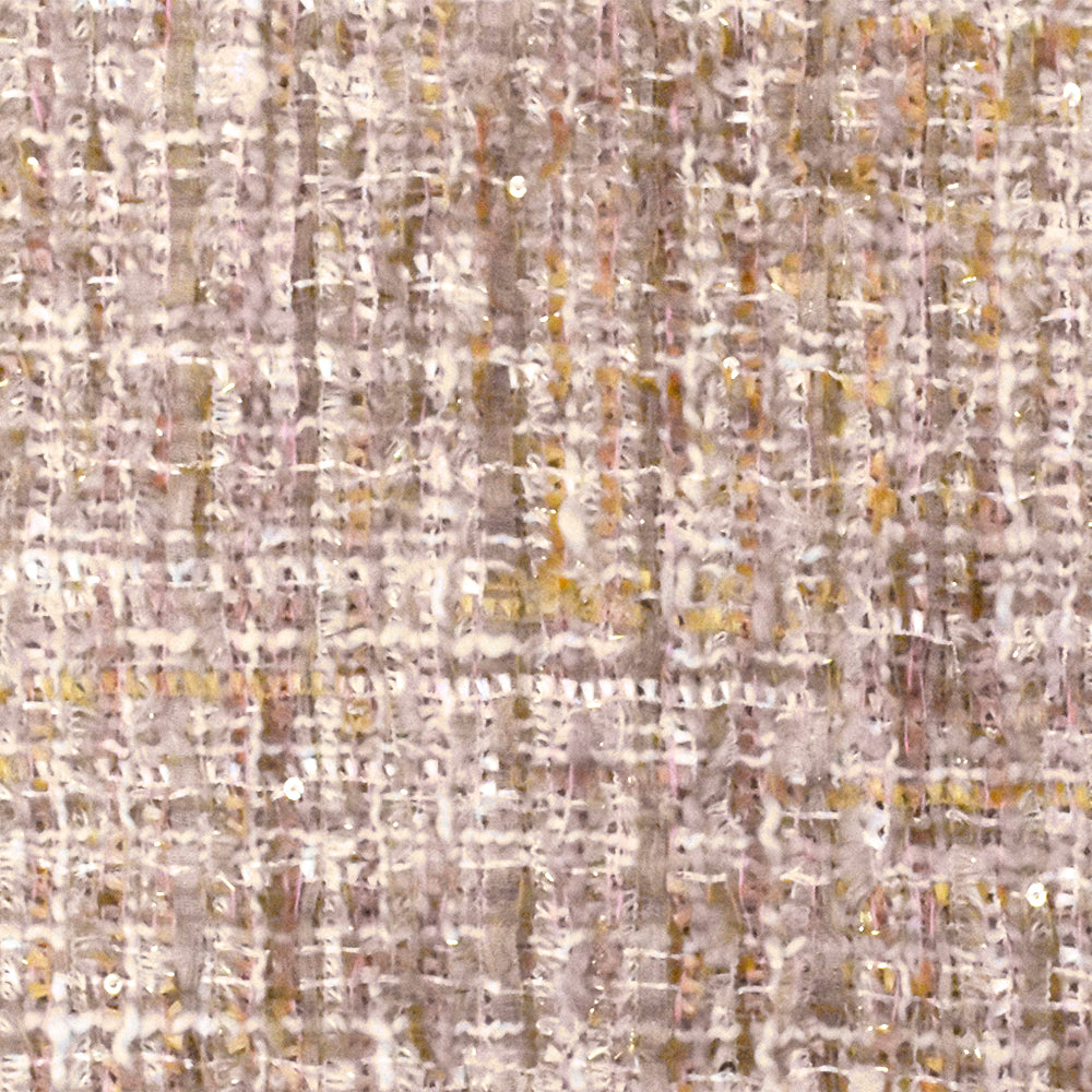 Beige-Pink-Multi Famous Designer Tweed Sequin Woven Jacketing Fabric