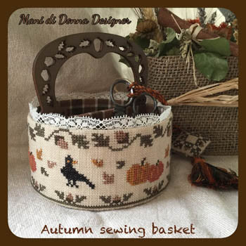 Autumn Sewing Basket Cross Stitch Pattern by Mani di Donna