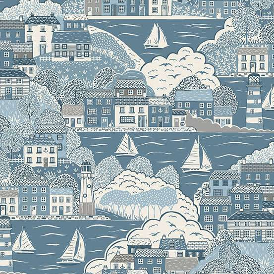 Driftwood Cove Dark Blue M171B7 by Makower (sold in 25cm increments)