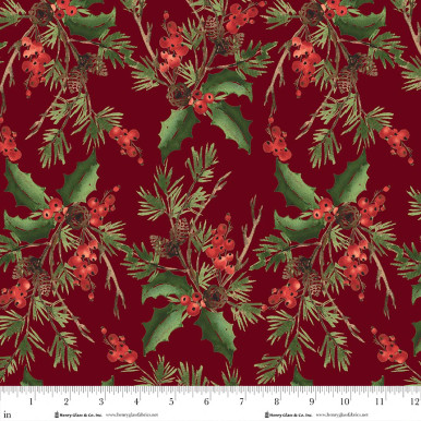 Berry Chic 108" Wideback by Henry Glass 1883-88 Red Holiday Berries and Holly | SOLD BY THE HALF-YARD