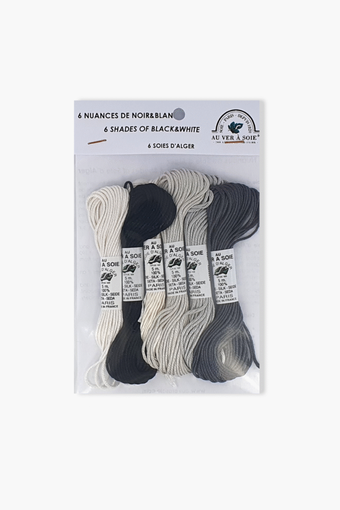 Au Ver à Soie Soie d’Alger Paris “Black and White” – Lot de 6 écheveaux – 100% Soie