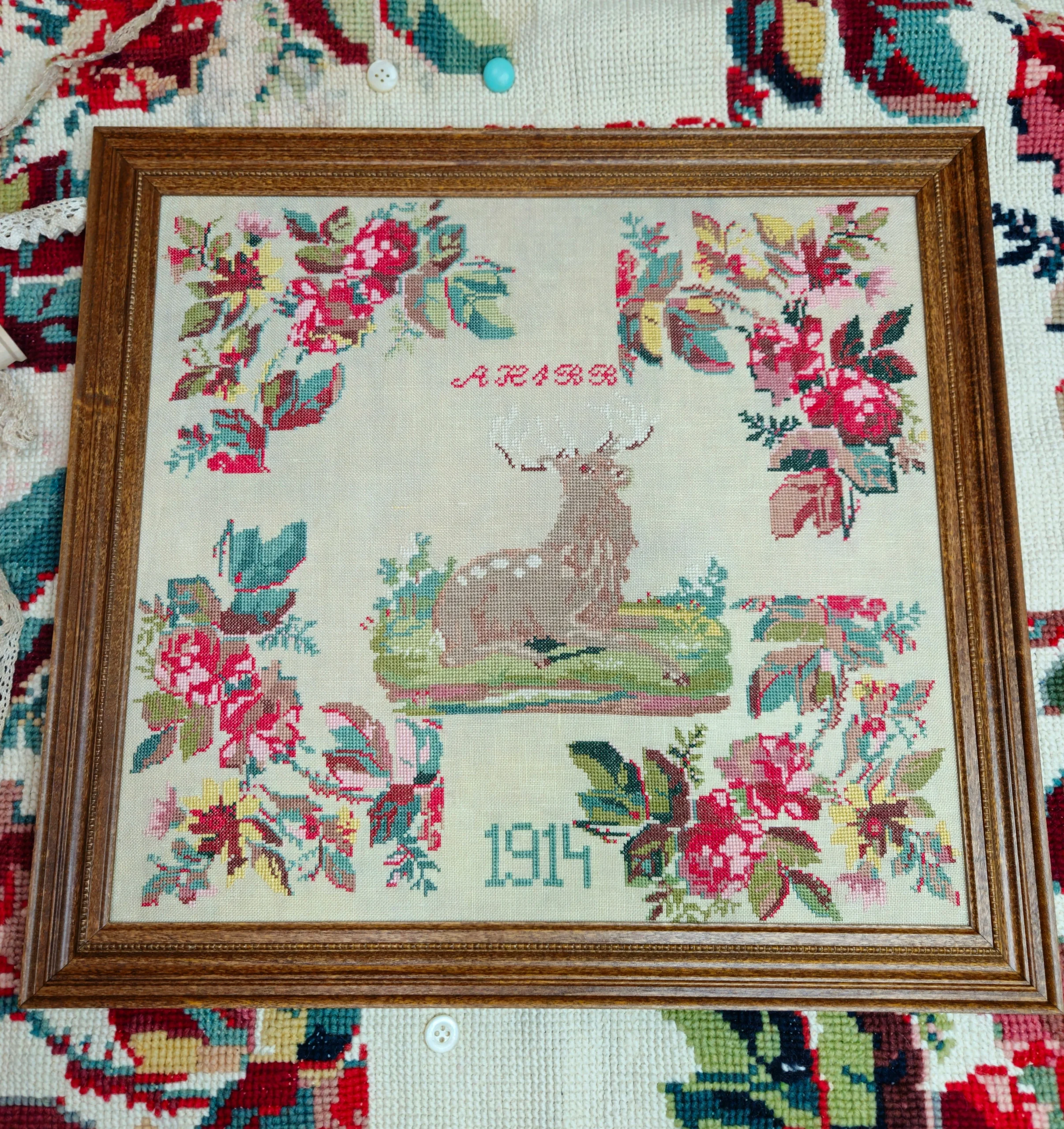 1914 Floral Stag Cross Stitch Pattern by Quaint Rose Needlearts Nashville Market