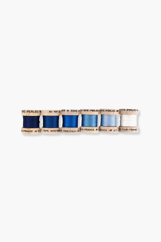 Set of 6 Au Ver à Soie Perlée Blue – 100% Silk – 16m Spool