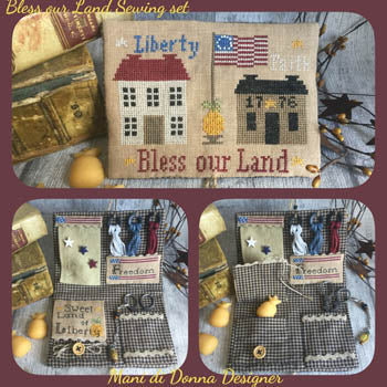 Bless Our Land Sewing Set Cross Stitch Pattern by Mani di Donna