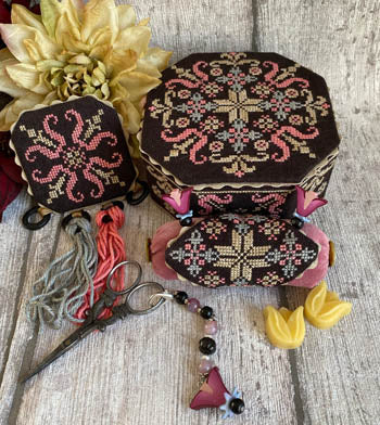 Black Fantasy Octagonal Sewing Box Cross Stitch Pattern by Mani di Donna