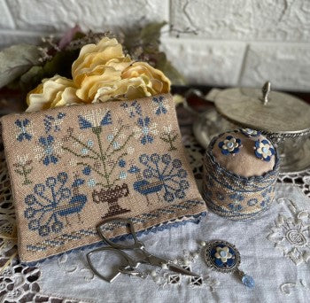 Blue Peacocks Sewing Set Cross Stitch Pattern by Mani di Donna