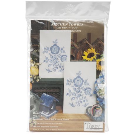 Blue Rose - Stamped Embroidery Towels (2Pkg) 30"X17"