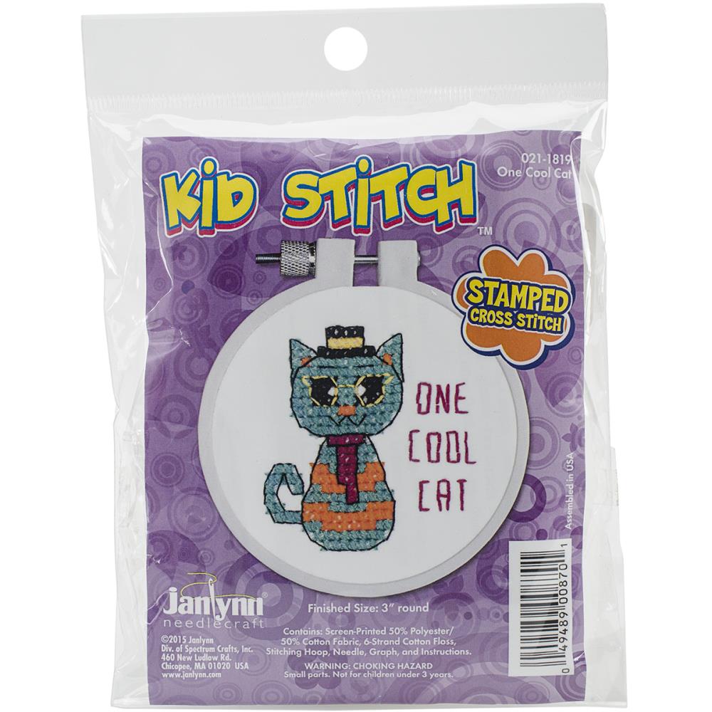 Janlynn - One Cool Cat Kit 3" Round #021-1819 - Stamped Cross Stitch Kit