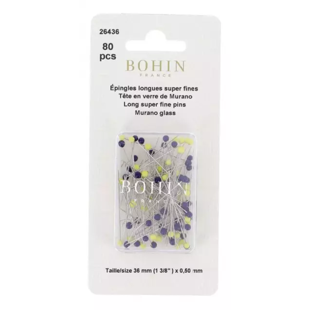 Bohin Super Fine Pins 1 3/8" Blue & Yellow #26436