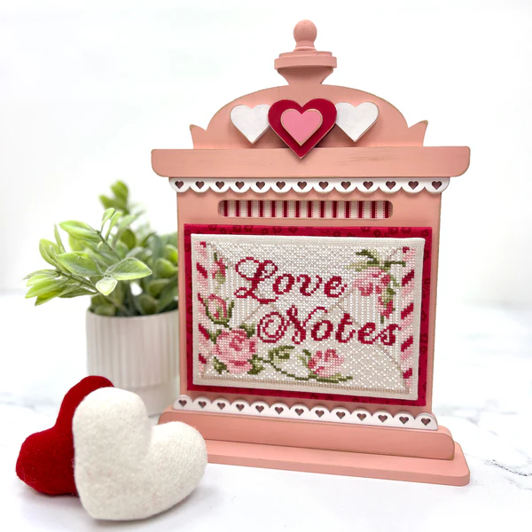 Vintage Valentine Mailbox Cross Stitch Display – Unfinished Wood