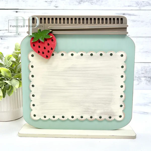 Scallop Label Mason Jar Cross Stitch Display – Unfinished Wood