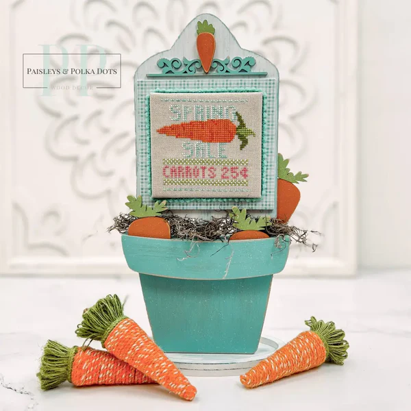 Carrots For Sale Cross Stitch Display – Unfinished Wood