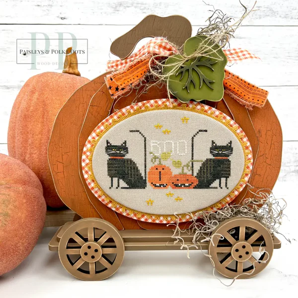 Primitive Pumpkin Cross Stitch Display – Unfinished Wood