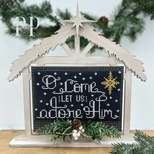 Manger Cross Stitch Display – Unfinished Wood