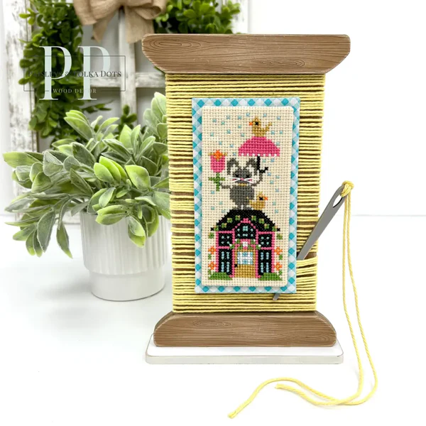 Spool With Thread Cross Stitch Display – Unfinished Wood
