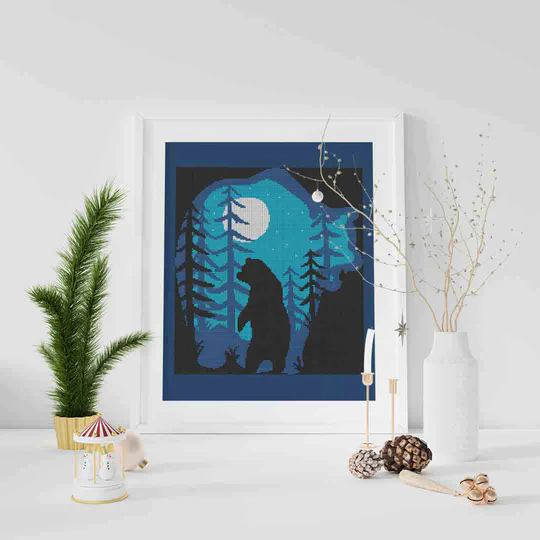 A Bear's Blue Night - Cross Stitch Chart