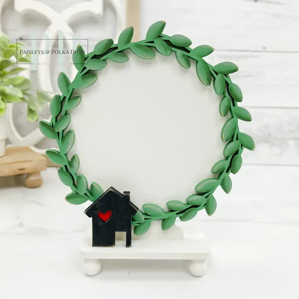 Love Lives Here Wreath Cross Stitch Display – Unfinished Wood