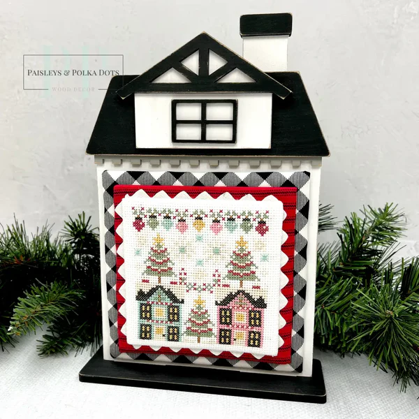 City House #4 Cross Stitch Display – Unfinished Wood
