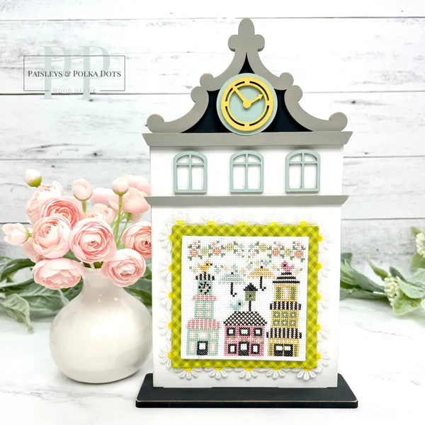 City Clock Tower Cross Stitch Display – Unfinished Wood