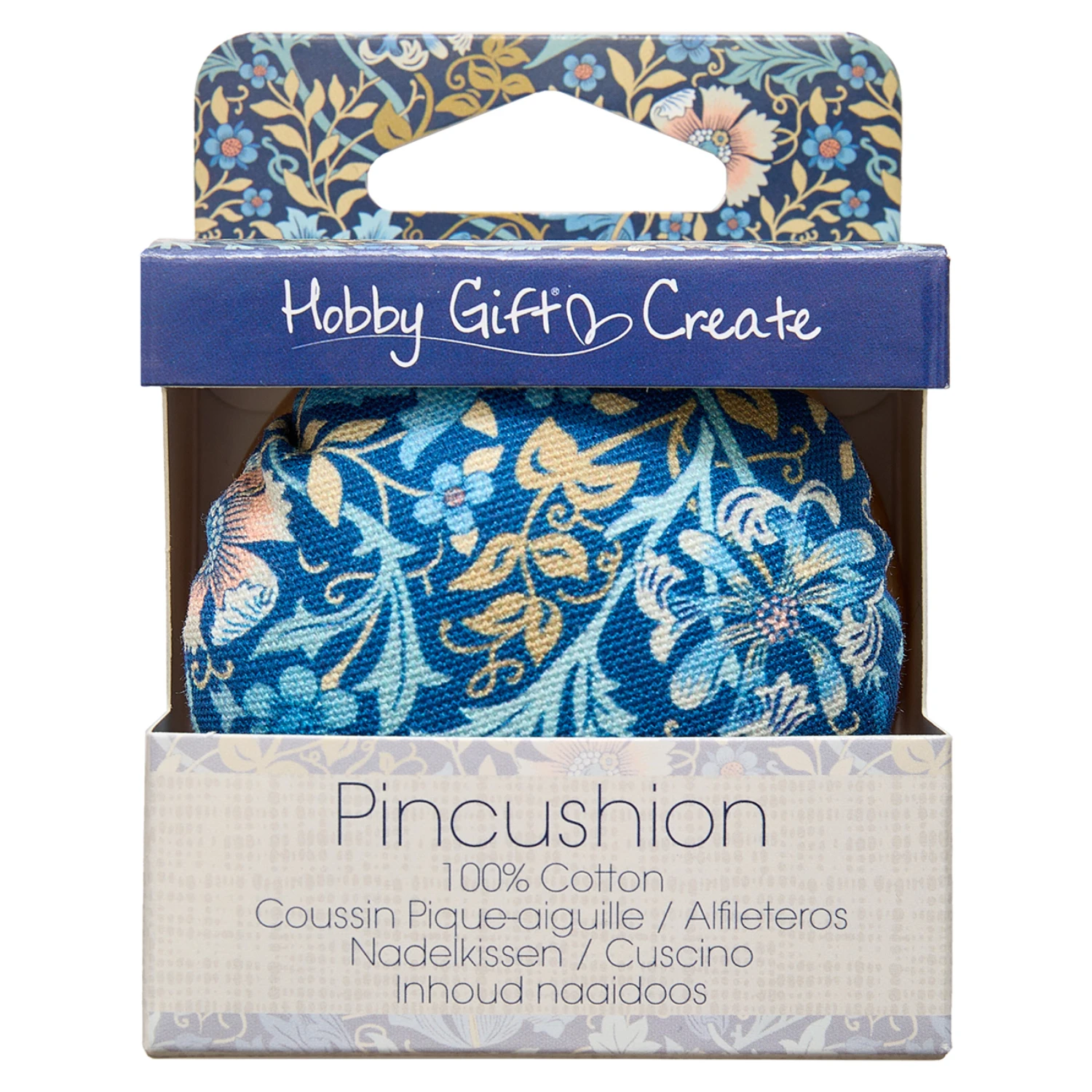 Hobby Gift Fabric Pincushion with Wood Base Blue Floral #HGCPINC