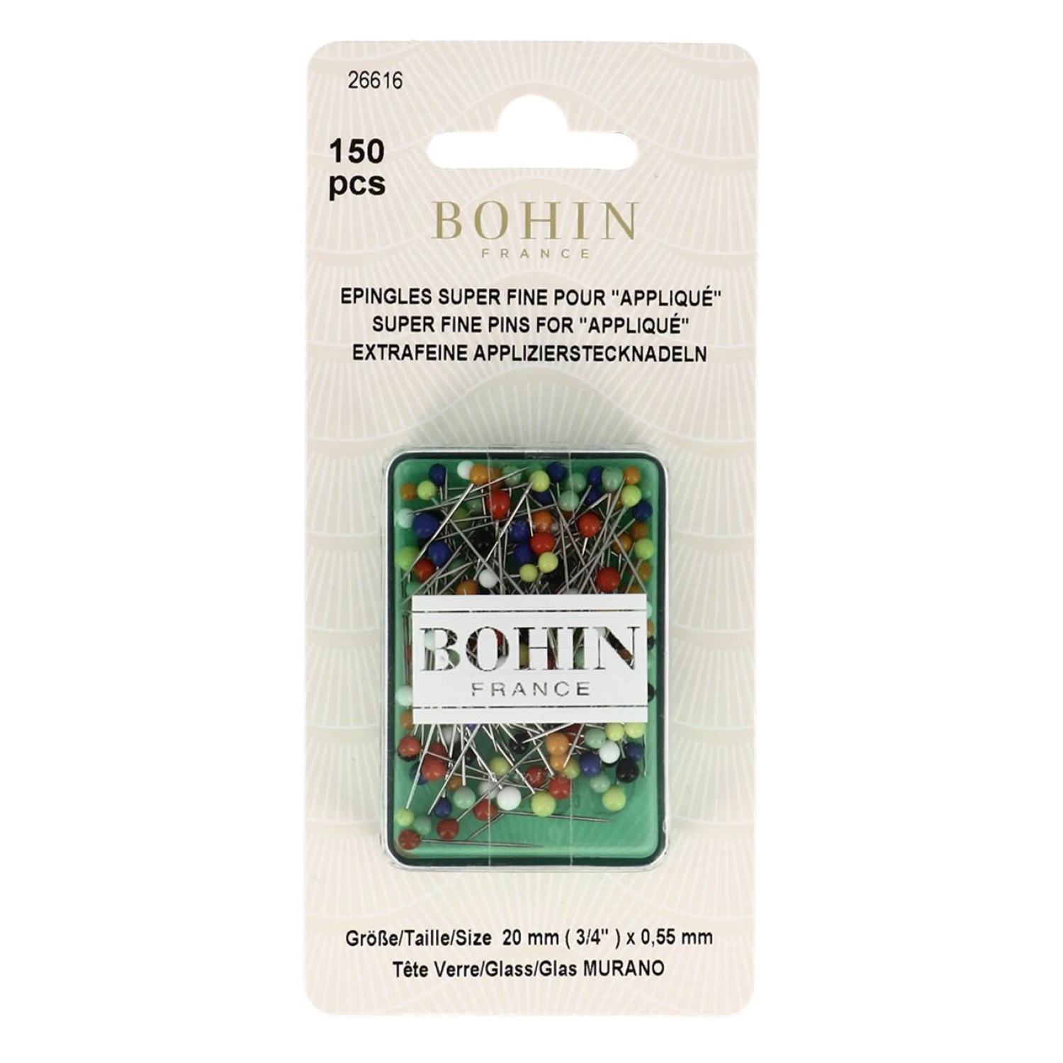 BOHIN Glass Head Applique Pins (sz 12, 150/pk)
