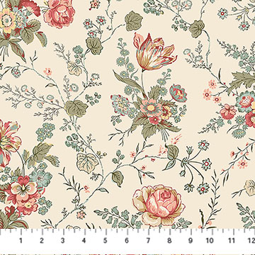 Manoir Antiques Roadshow - Large Floral Trail Cream Multi 28965-11 - Quilting Fabric