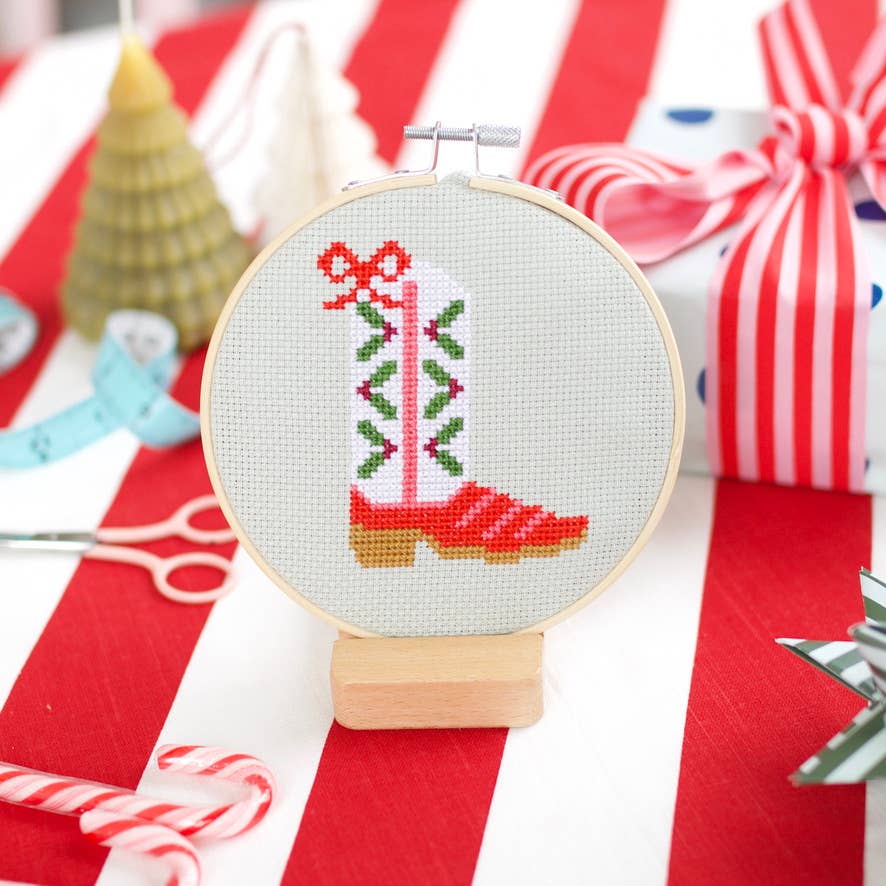 Christmas Cowboy Boot Counted Cross Stitch Kit