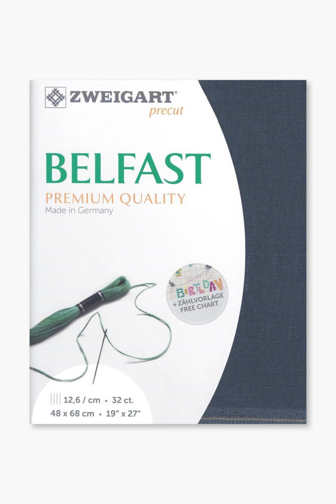 ZWEIGART Belfast 3609 – Tissu de lin prédécoupé 32 fils – Couleur 7026 – (48 × 68 cm)