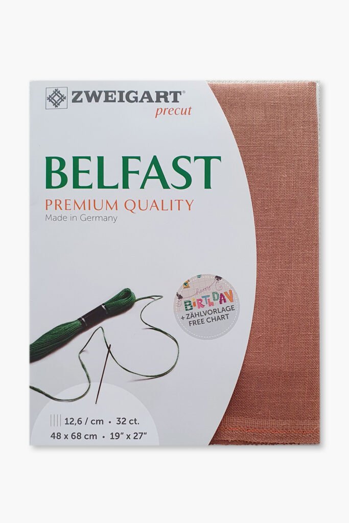 ZWEIGART Belfast 3609 – Tissu de lin prédécoupé 32 fils – Couleur 344 – (48 × 68 cm)