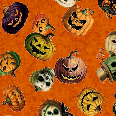 QT Fabrics Creepsville 30205-O Scary Pumpkins Tossed Halloween | SOLD BY THE HALF-YARD