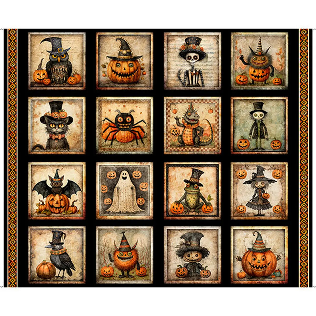 Jeepers Creepers Black Halloween Picture Patches Quilt Panel 36" x 43"