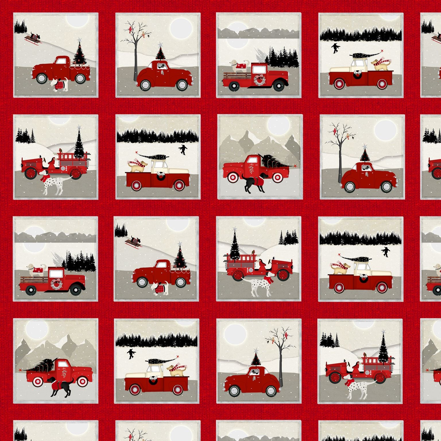Holiday Road Trip 4684-89 Red Small Blocks with Cars and Trucks