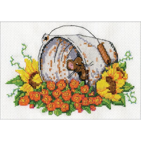 Bucket Mouse Mini (14 Count) - Cross Stitch Kit 5"x7"