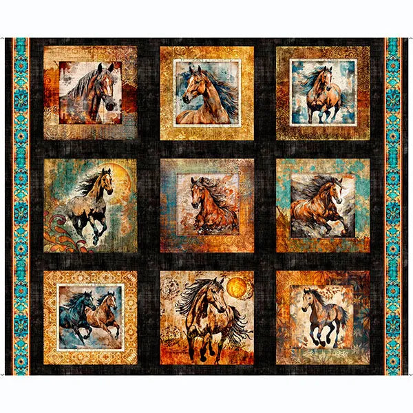 Born to Run Black Wild Horse Picture Patch Panel 36" x 43"