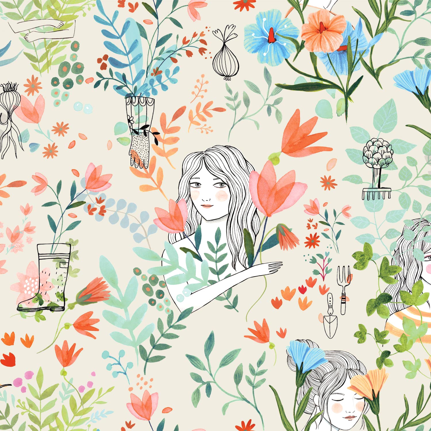 Garden Flowers Poplin P74 57"-59" wide