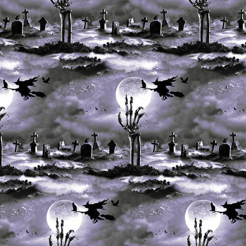 Hocus Pocus Halloween 1574G-95 Gray Cemetery Scene Glow in the Dark