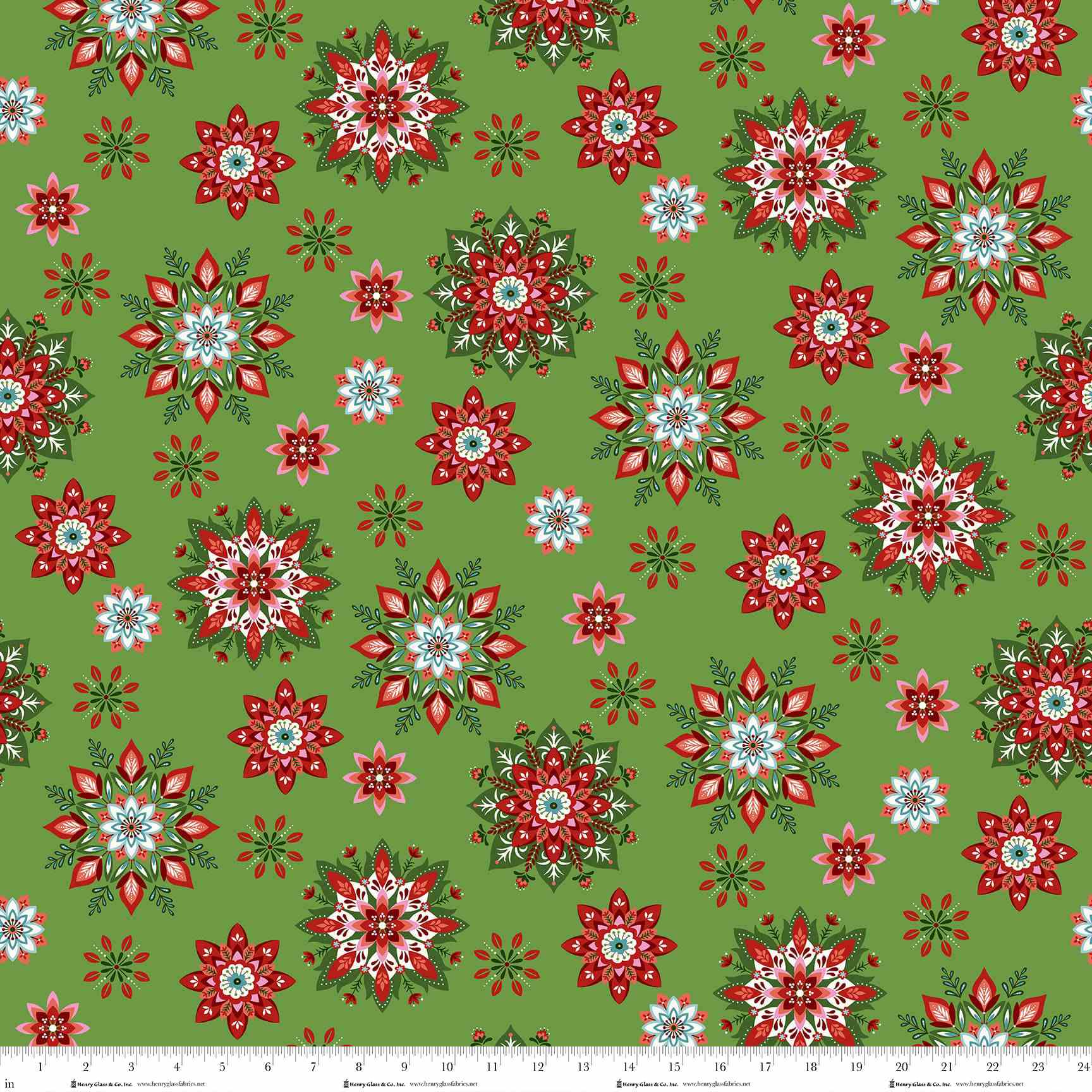 Scandinavian Holiday Green Snowflake Toss 3452-66 by Mary Jane Carey for Henry Glass Fabrics (sold in 25cm increments)