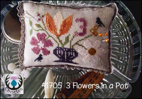 3 Flowers In A Pot Cross Stitch Pattern by Thistles